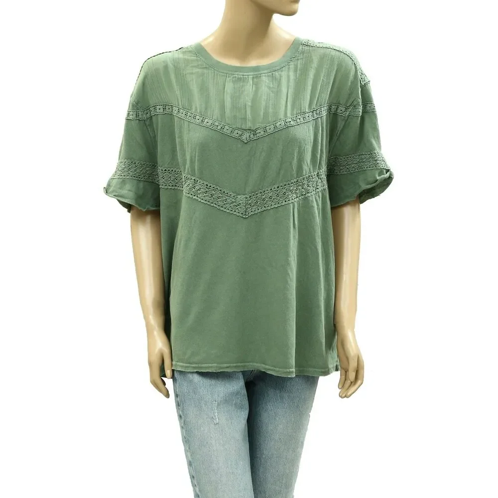 Free People We The Free Dorothy Tee Tunic Top Oversized Lace Green M 286488 - Picture 3 of 7